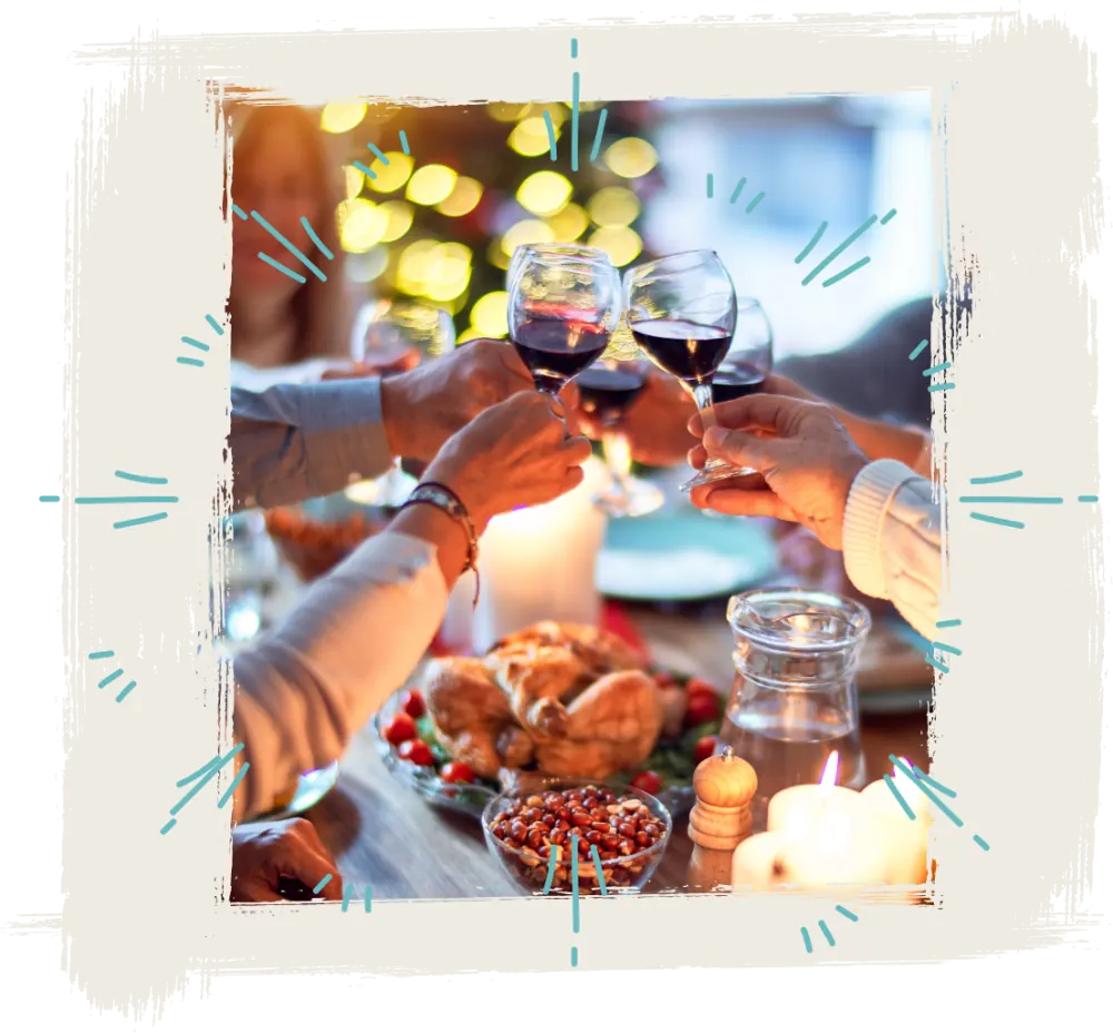 Friends raising a toast at Valentines